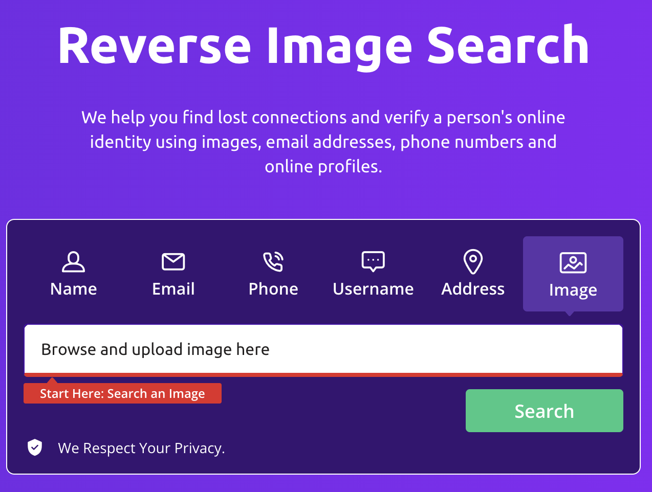 Reverse Image Search Landing Page